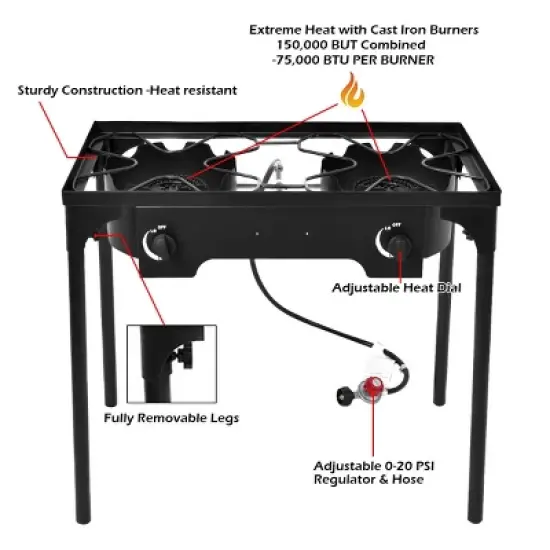 Costway Double Burner Gas Propane Cooker Outdoor Picnic Stove Stand BBQ Grill image {1}