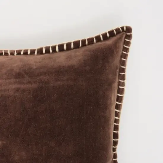 Chery Life Stonewashed Cotton Velvet Throw Pillow with Decorative Handstiched Edges-19X19" image {4}