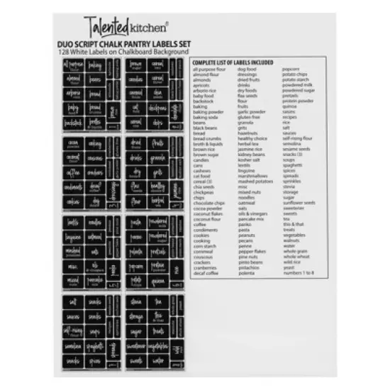 Talented Kitchen 136 Chalkboard Pantry Labels for Food Containers, Preprinted White Script on Black Stickers for Jars, Kitchen Organization image {4}