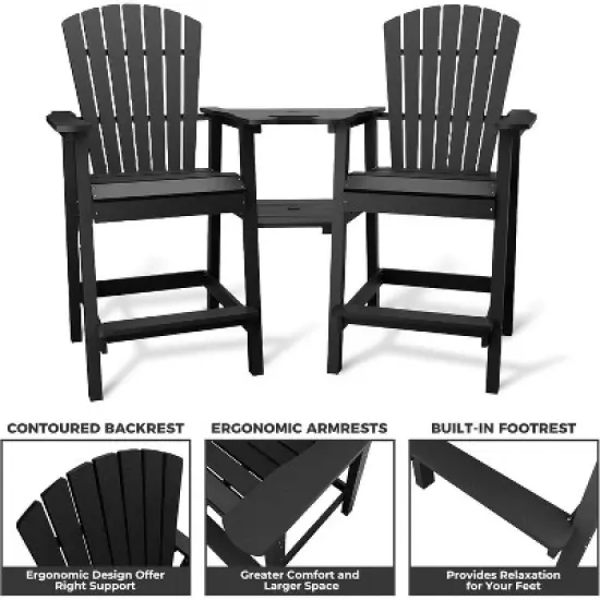 Acekool Recycled Poly Barstool Adirondack Set - 2 Weatherproof Chairs with Connecting Tray image {5}