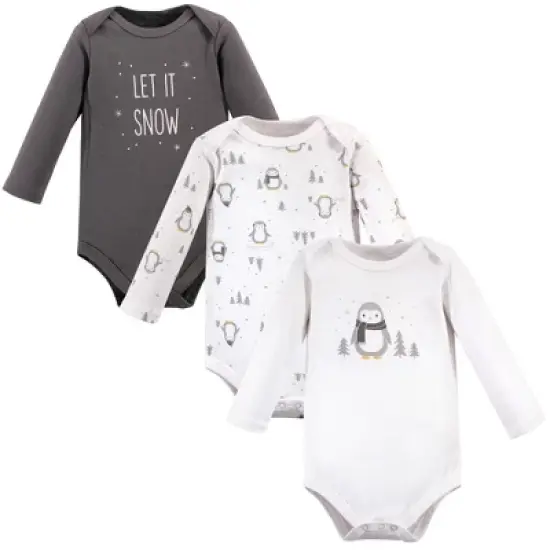 Hudson Baby Unisex Baby Cotton Long-Sleeve Bodysuits, Gray Penguin image {5}