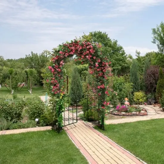 Costway Garden Arch Arbor Trellis with Gate 7.5 ft Patio Archway Pergola for Wedding image {3}