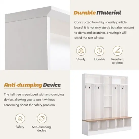 Hall Tree with Storage Bench, Multifunctional Coat Rack and 8 Entrance Hooks - ModernLuxe image {6}