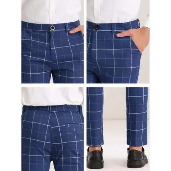 Lars Amadeus Men's Dress Plaid Pants Slim Fit Stretch Flat Front Plaid Trousers image {5}