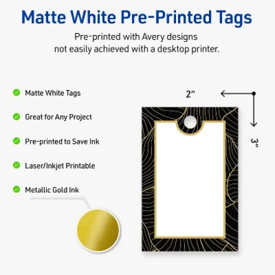 Avery Rectangle Tags, Black Border with Gold Pattern, 2" x 3" image {1}