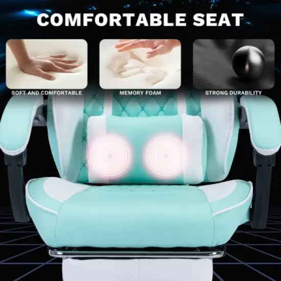 Ergonomic Massage Gaming Chair with Footrest,Racing Style Computer Chair with PU Leather and Adjustable Headrest-The Pop Home image {6}