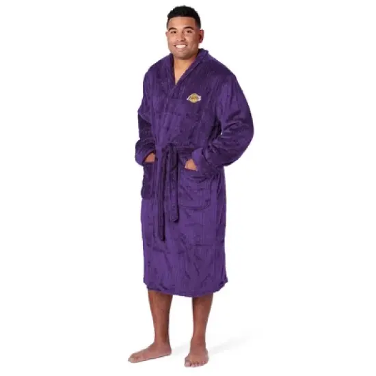 NBA Los Angeles Lakers Ribbed Robe: Midweight Polyester, Loose Fit, Front Tie image {3}