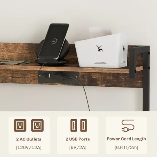 LIVAREEmlen Baker's Rack with Power Outlet & LED Lights, for Kitchens with Storage, Industrial Microwave Stand with Glass Holders, Metal Basket image {4}