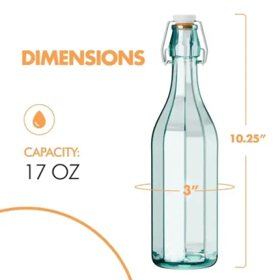 Amici Home Faceted Hermetic Glass Storage Bottles, Set of 2 - 17 Oz Octagonal Containers with Airtight Cap - Leak Resistant, BPA Free, Dishwasher Safe image {6}