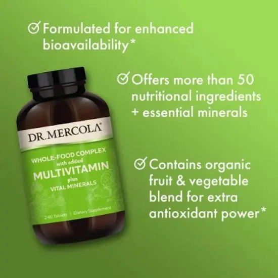 Dr. Mercola Whole-Food Complex with Added Multivitamin Plus Vital Minerals, 30 Servings (240 Tablets), Dietary Supplement, Supports Overall Health image {3}