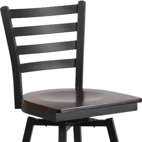 Emma and Oliver Black Ladder Back Swivel Metal Restaurant Dining Barstool image {5}