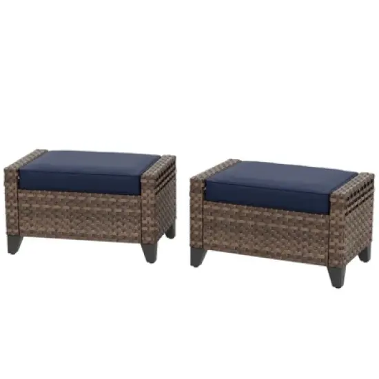 EAGLE PEAK 2 Piece Wicker Outdoor Ottoman, Patio Ottoman Foot Rest image {7}