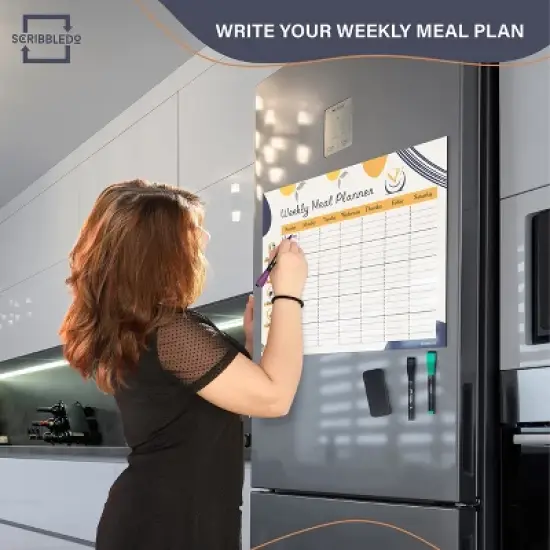 SCRIBBLEDO Magnetic Meal Planner 13"x17" Dry Erase Diet Planner with Blank  & Shopping List Magnet, 6 Markers & Eraser image {5}