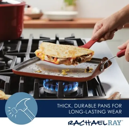 Rachael Ray Cook + Create Aluminum Nonstick Square Stovetop Griddle Pan 11" Red image {9}