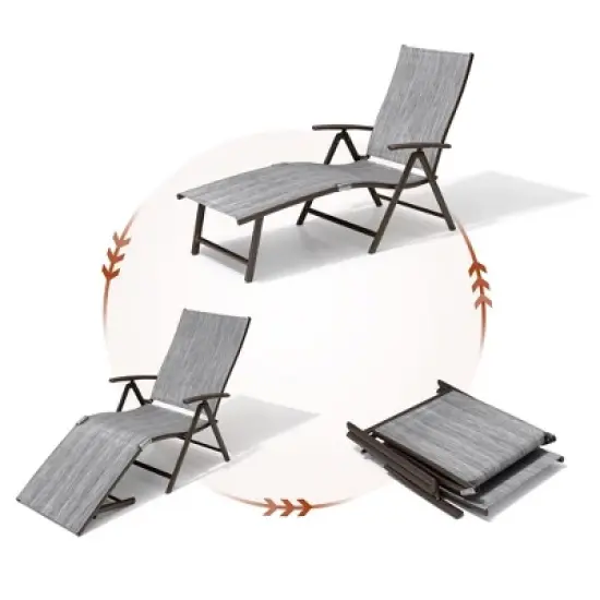 1 pc Crestlive Products Chaise Lounge Chair Outdoor Adjustable Aluminum Folding Patio Recliner Chair image {3}