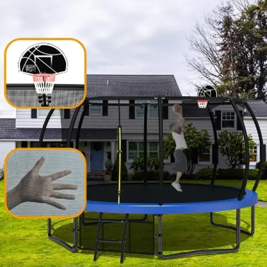 Jump Into Fun 12FT Recreational Kids Trampoline with Safety Enclosure Net & Ladder, Outdoor Recreational Trampolines image {1}