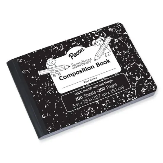 Pacon Junior Composition Book, Black Marble, 3/8" Ruled 5" x 7-1/2", 100 Sheets, Pack of 12 image {1}
