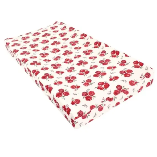 Hudson Baby Infant Girl Changing Pad Cover, Red Rose, One Size image {2}
