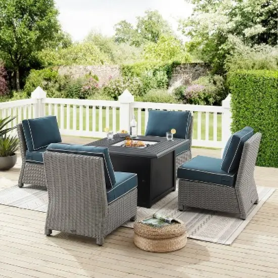 Crosley 5pc Bradenton Steel Outdoor Patio Fire Pit Furniture Set with Armless Chairs image {1}