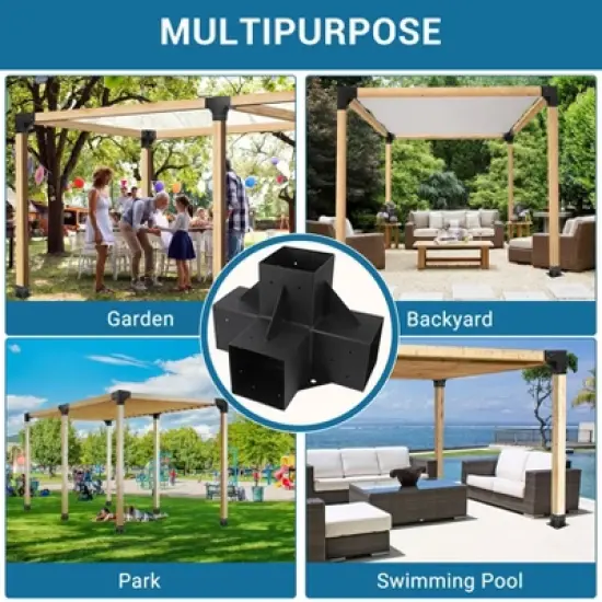 Pergola Brackets, 6''x6'' Pergola Kits - 4-Way Heavy Duty Corner Brackets for Wood Beams, Easy Assembly for Gazebos Patio Log Cabins image {7}
