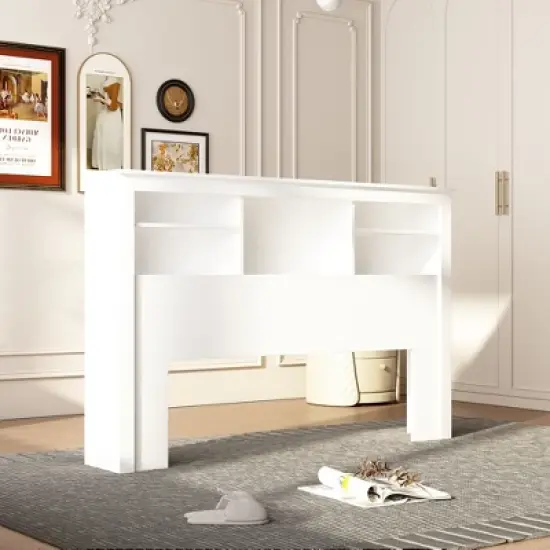 Famapy White Headboard With Storage Shelves & Remote Adjustable Light image {7}