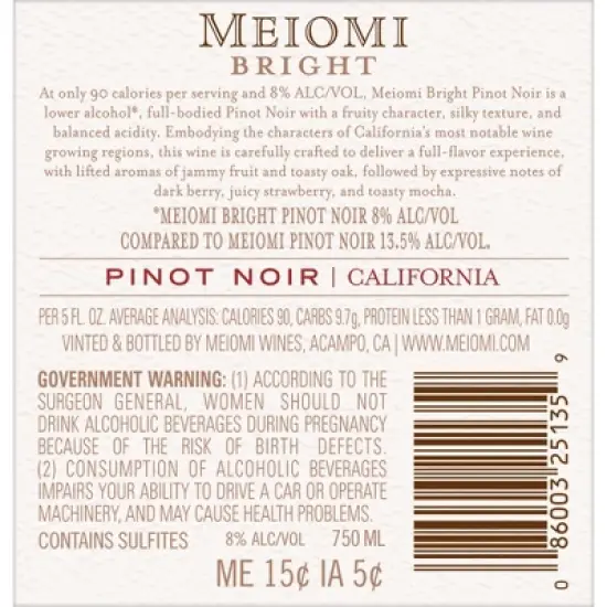 Meiomi Bright Pinot Noir Red Wine - 750ml Bottle image {14}