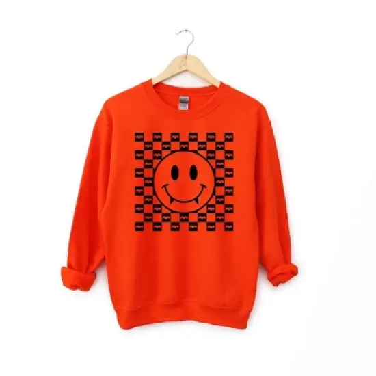 Simply Sage Market Women's Graphic Sweatshirt Halloween Bat Smiley Face image {2}
