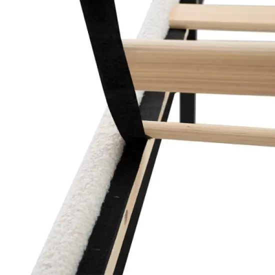 Twin/Queen/King Size Platform Bed Frame with Upholstered Headboard, Teddy Velvet, Ivory White - ModernLuxe image {11}