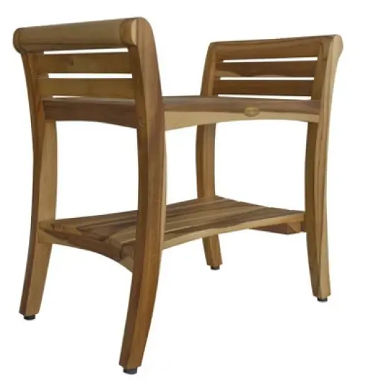 EcoDecors&reg; Symmetry&reg; 24" Teak Wood Shower Bench with Shelf and LiftAide&reg; Arms in EarthyTeak Finish - Target Plus Natural 24"L x 14"D x 24"H image {4}
