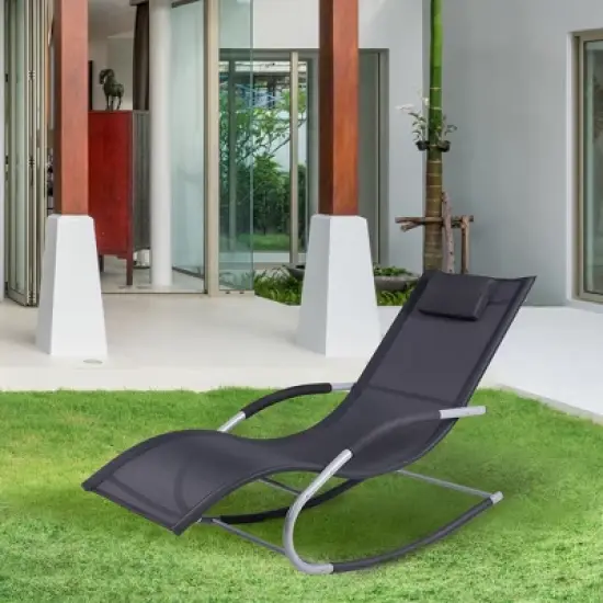 Outsunny Zero Gravity Rocking Chair Outdoor Chaise Lounge Chair Recliner Rocker with Detachable Pillow & Durable Weather-Fighting Fabric image {1}