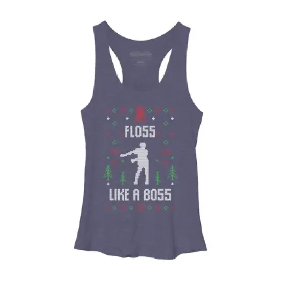 Women's Design By Humans Floss Like A Boss Ugly Christmas Sweater By shirtpublic Racerback Tank Top image {4}