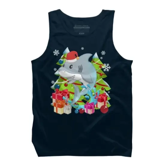 Men's Design By Humans Funny Santa Shark Christmas T-Shirt By thebeardstudio Tank Top image {5}