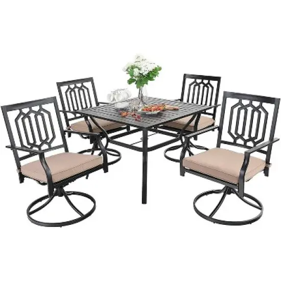 5PC Patio Dining Set with 37" Square Table & Swivel Chairs - Captiva Designs image {1}