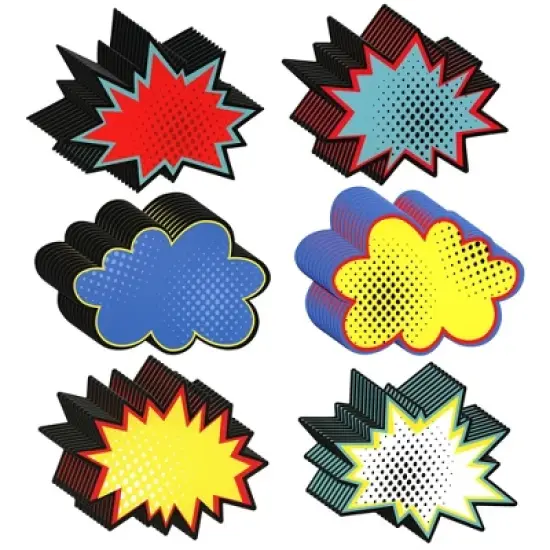 Juvale 60 Pack Superhero-Themed Bulletin Board Decorations for Classroom Decor, Comic Book Bubble Cutouts, 5x7 In image {8}