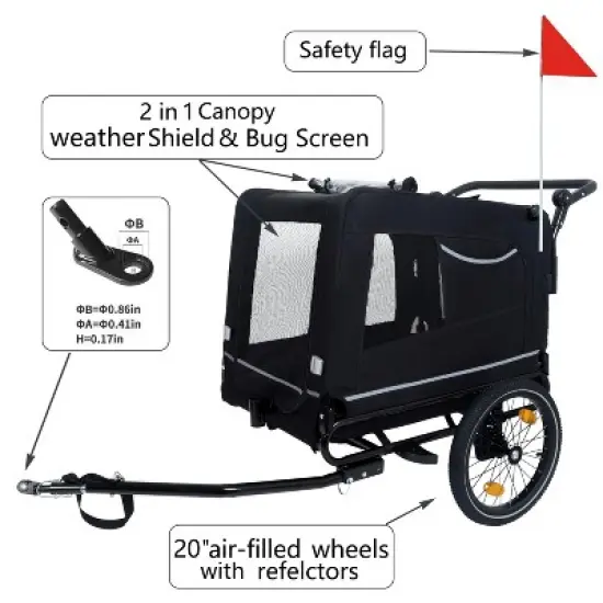 2-in-1 Bike Trailer & Push Cart for Pets - Detachable Bike Hitch & Push Handle Included,All-Terrain Wheels,Non-Slip Floor,Holds Up to 88 lbs image {3}