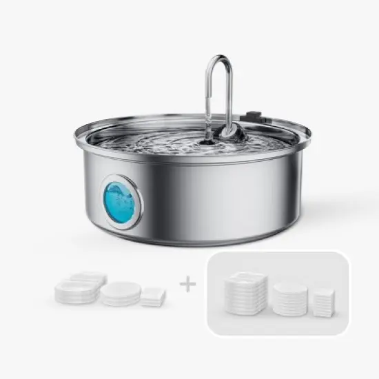 Oneisall PWF-002-B 7L Stainless Steel Pet Automatic Water Fountain - Quiet, Triple Filtration & Water Level (w/11 Filters) image {8}