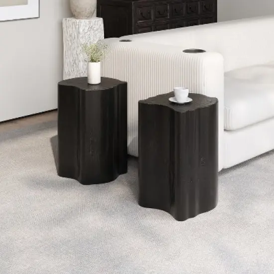 2-in-1 Irregular MGO End Table, Split Design, Small Space Friendly,Indoor Outdoor Use,Black Color image {12}
