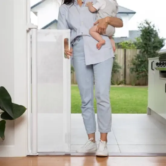 Perma Child Safety 71" Wide x 41" Tall Retractable Baby Gate - 3122 - White image {2}