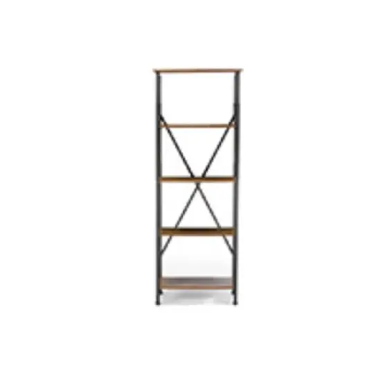 74.25" Lancashire Wood & Metal Bookcase Brown - Baxton Studio image {2}
