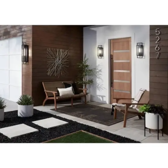 Possini Euro Design Jericho Modern Outdoor Wall Light Fixture Textured Black Steel 28" Clear Glass for Post Exterior Barn Deck House Porch Yard Patio image {7}