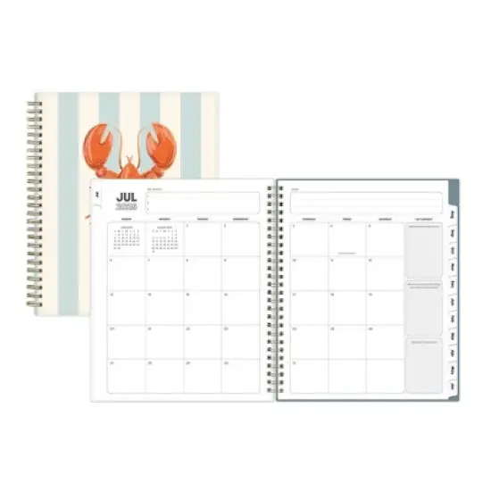 Blue Sky 7"x9" 2025-2026 Weekly/Monthly Wirebound Planner Clear Cover Langostino Stripe image {3}