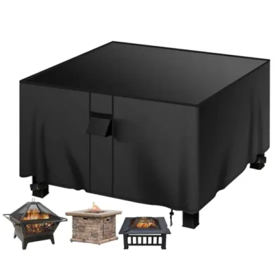 Akefit Heavy Duty Waterproof Black Square Fire Pit Cover with Ventilation Window and Adjustable Drawstring image {9}