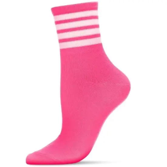 Memoi Women's Ring Quartet Cotton Blend Bold Neon Crew Socks image {2}