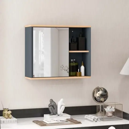 Costway Mirrored Medicine Cabinet Bathroom Wall Mounted with 3-Level Adjustable Shelf Grey image {2}