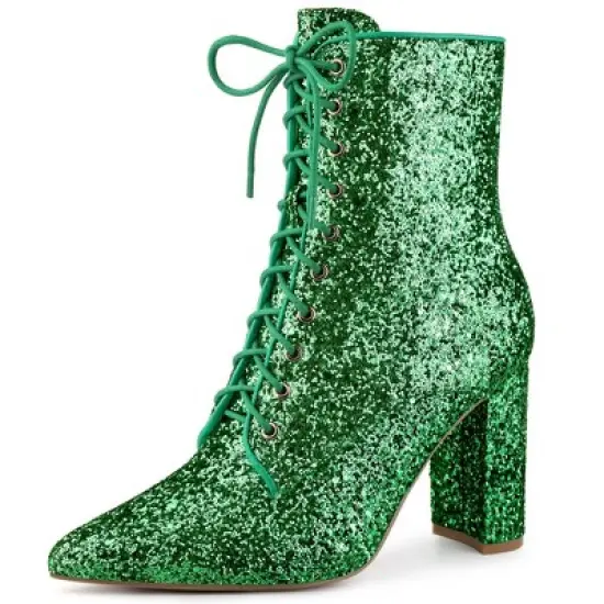 Perphy Women's Glitter Pointed Toe Block Heel Ankle Boots image {4}
