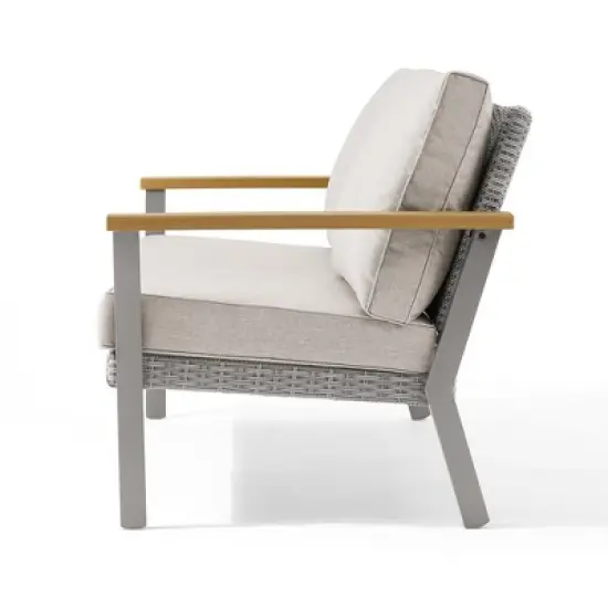 SONGMICS HOME Sencillo Collection - Loveseat, 2-Seat Sofa, Lounge Chair, Patio Seat, with Faux Wood Armrests,Gray and Beige image {1}