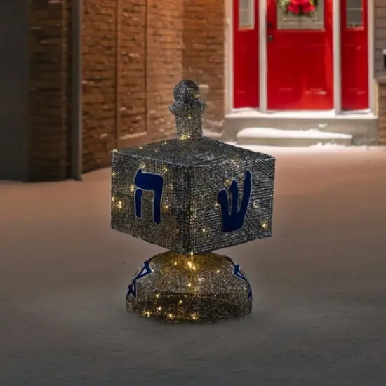 Northlight LED Lighted  Dreidel Outdoor Decoration - 37" - Clear Lights - Silver image {1}