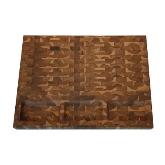 EcoDecors FSC Teak 20x15 End Grain Cutting Board with Charcuterie Tray image {3}