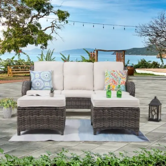 UPTIOT 73'' Polyethylene (PE) Wicker Outdoor Patio Sectional image {8}