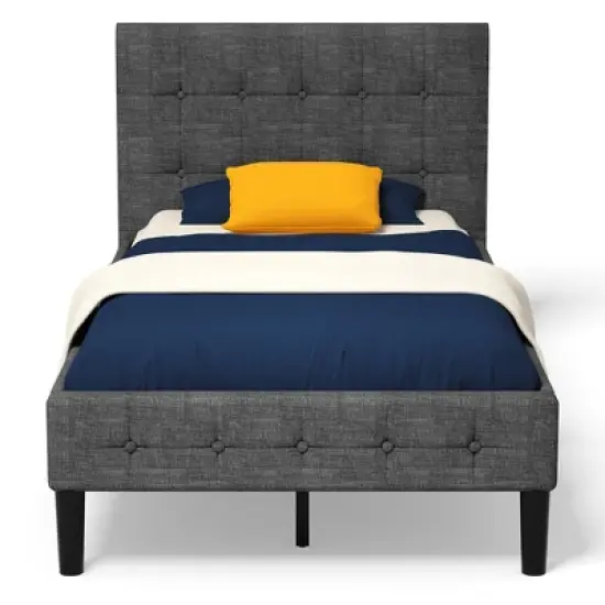 Costway Twin Upholstered Bed Frame Button Tufted Headboard Mattress Foundation image {9}